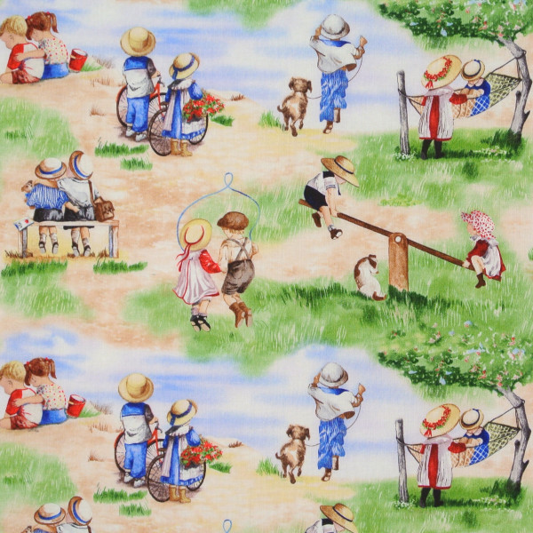 Childhood Memories Kinder Sommer Spielplatz Patchworkstoff