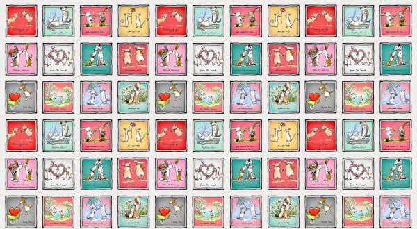 Patchworkstoff "From the Heart" Tiere Liebe Freundschaft Panel