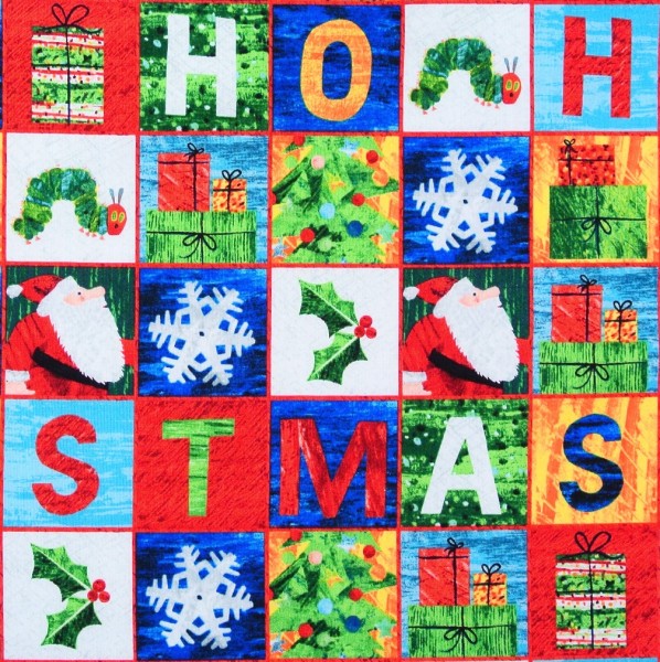 Raupe Nimmersatt Patchworkstoff Weihnachten Labels