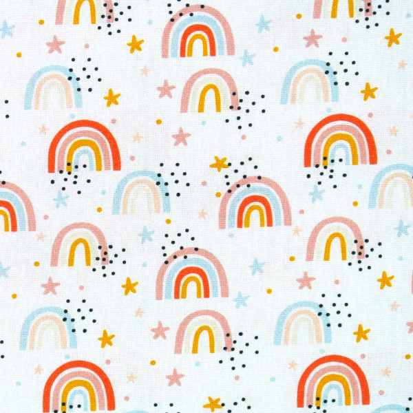 Baumwollstoff Regenbögen Sternchen Webware Weiß
