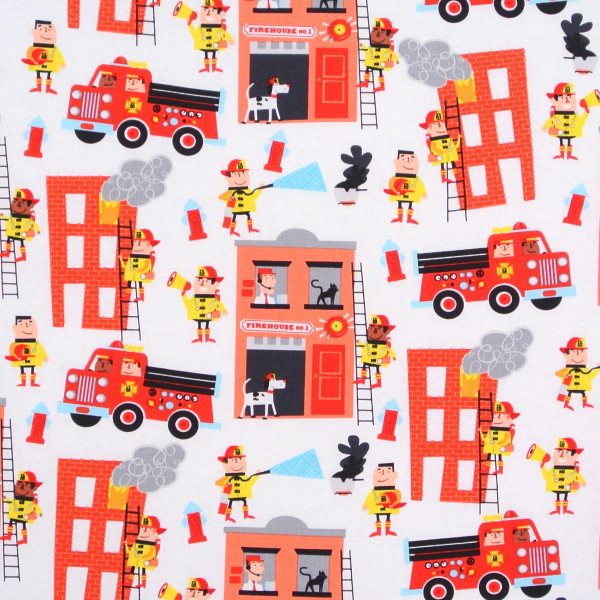 SALE Patchworkstoff Feuerwehr Rescue 911 Hunde weiß