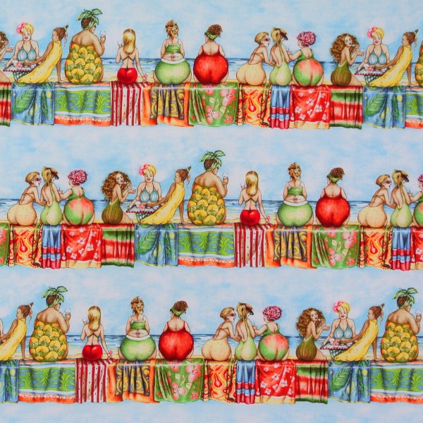 0,7 m Patchworkstoff Fruit Ladies Frauen Bordüren Stoff Webware