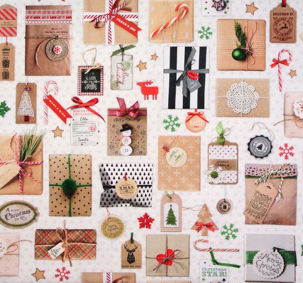 1,00 m Dekostoff Weihnachten Geschenkepäckchen Baumwollstoff