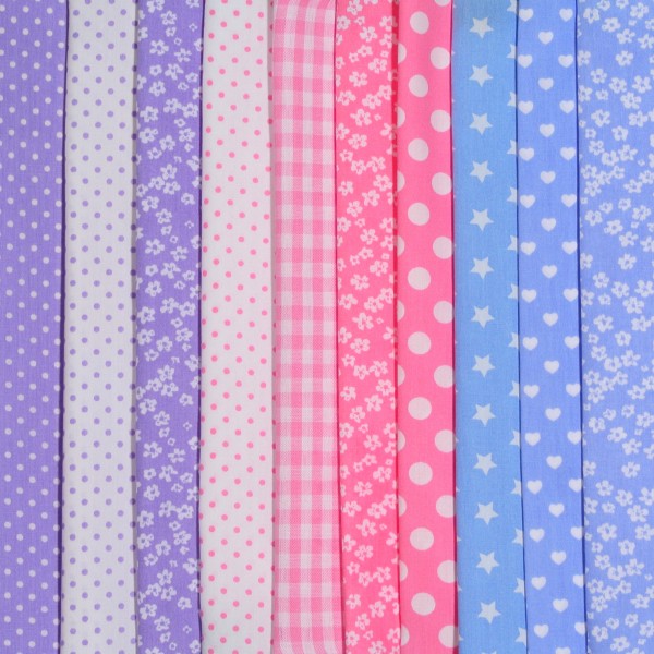 SALE Stoffpaket Blau Lila Rosa 10 Baumwollstoffe
