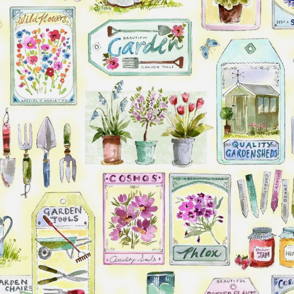 patchworkstoff garten blumen gartengeräte gardening mm 30,1