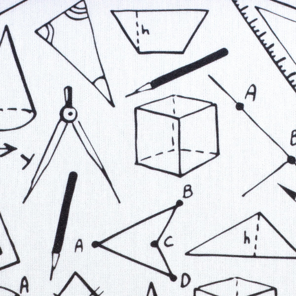 Baumwollstoff Schule Geometrie Webware Weiß