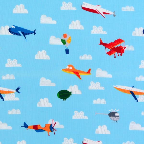 SALE Patchworkstoff On the Go Flugzeuge hellblau