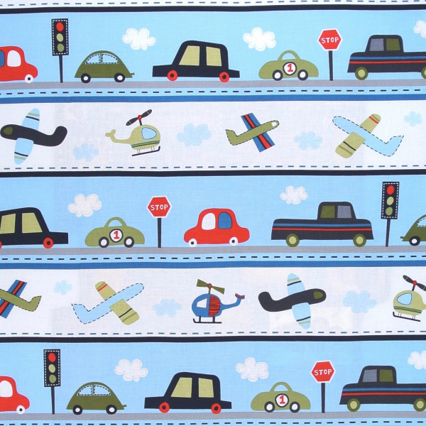 SALE Fahrzeuge Strassen Patchworkstoff Bordüren "Vroom"