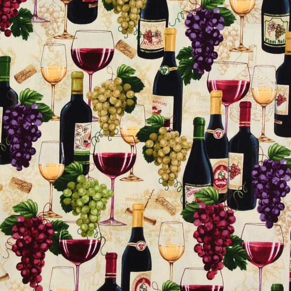 Wein Patchworkstoff Weinflaschen Weintrauben "Wine"
