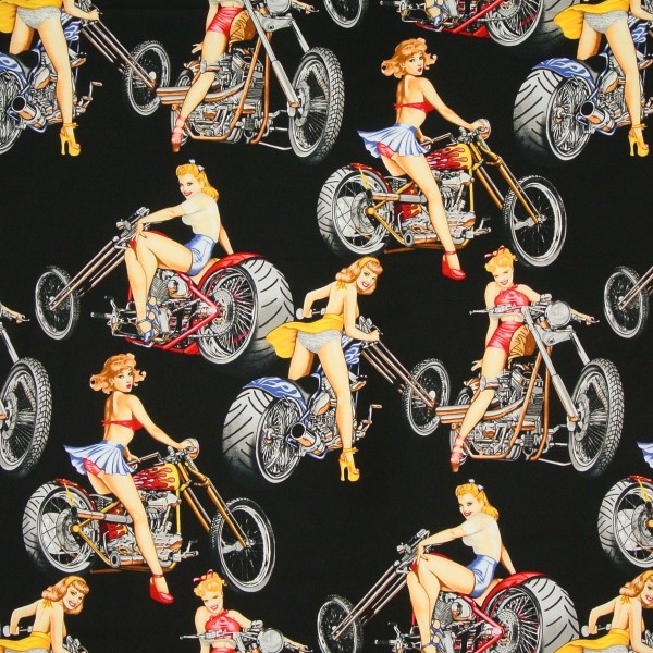 1,0 m Patchworkstoff Frauen Pin Up "Hot Wheels"