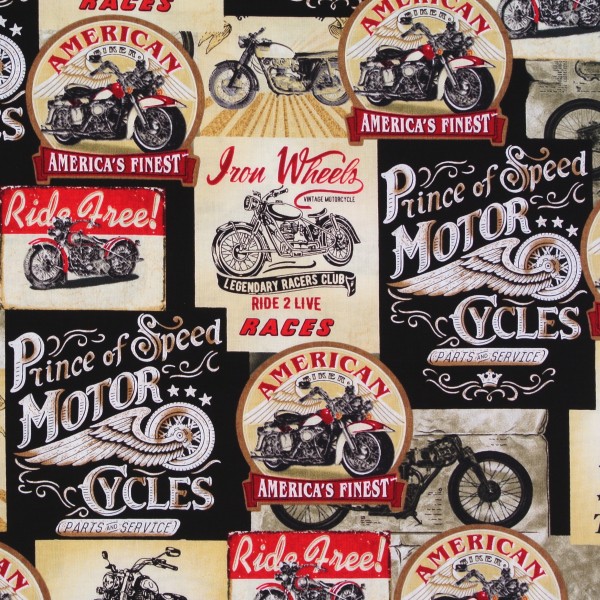 Motorräder Patchworkstoff Männer Vintage Motorcycle beige