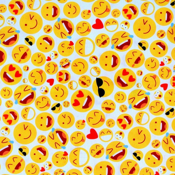Baumwollstoff Emojis Smiley Computer weiß Dekostoff