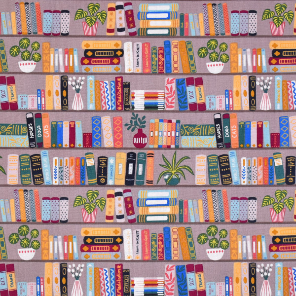 Patchworkstoff Buch Bücher Webware "Bookworm" hellbeige