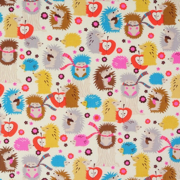 SALE Patchworkstoff Retro kleine Igel hellbeige