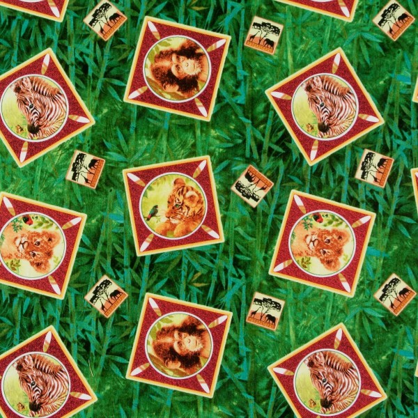 SALE Patchworkstoff wilde Tiere Dschungel Bilder grün