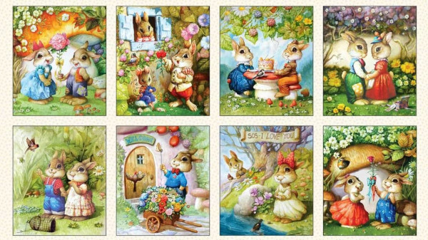 Patchworkstoff Hasen Frühling "I Love you" Panel Webware