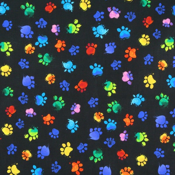 Patchworkstoff Katzen und Hunde bunte Pfoten gemalt