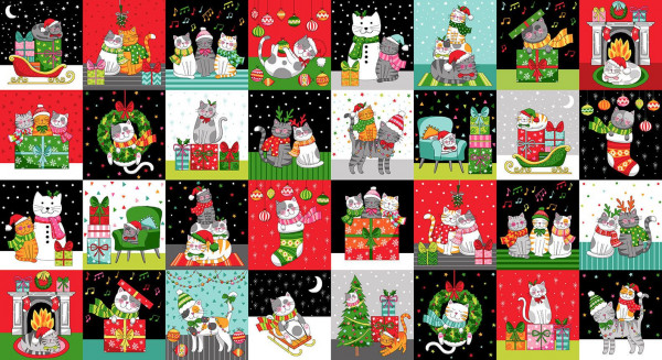 Patchworkstoff Katzen Weihnachten Christmas Paws Panel