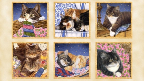 Katzen und Nähutensilien Panel