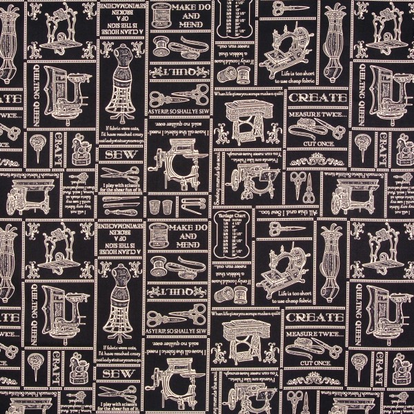 Sale Patchworkstoff Thimble Pleasures Vintage Nähen Sprüche