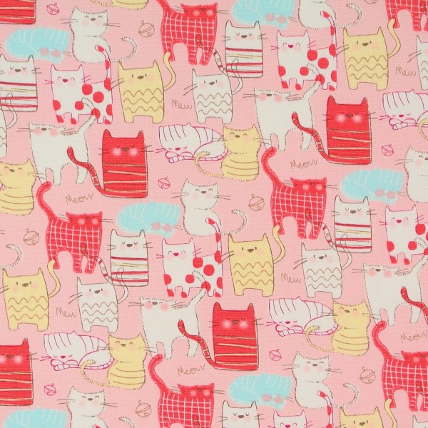 Kleine Katzen auf Rosa Katzenstoff Yuwa •
