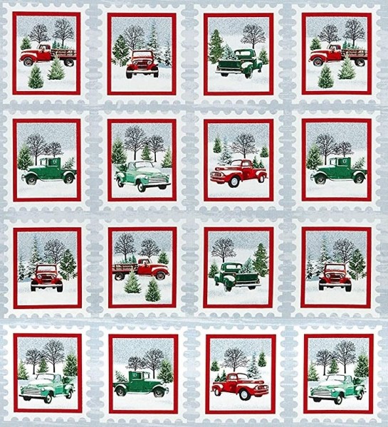 Weihnachten Patchworkstoff Weihnachtsbäume Trucks
