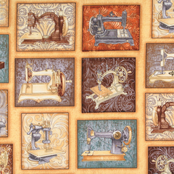 SALE Nähmaschinen Patchwork"Old Times" Bilder beige