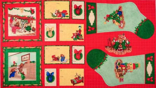 Sale Patchworkstoff Weihnachten kleine Mäuse Stiefel Panel