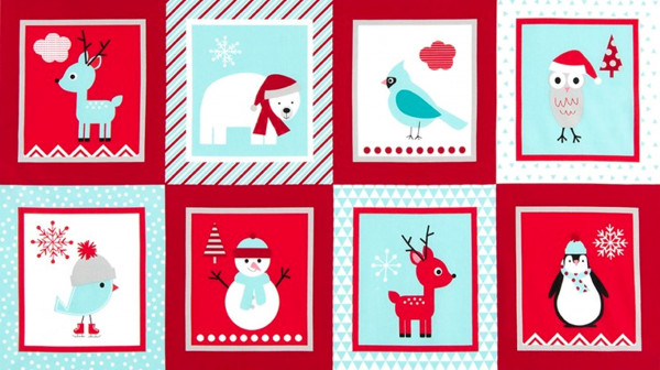 SALE Ann Kelle Tiere Panel Winter türkis