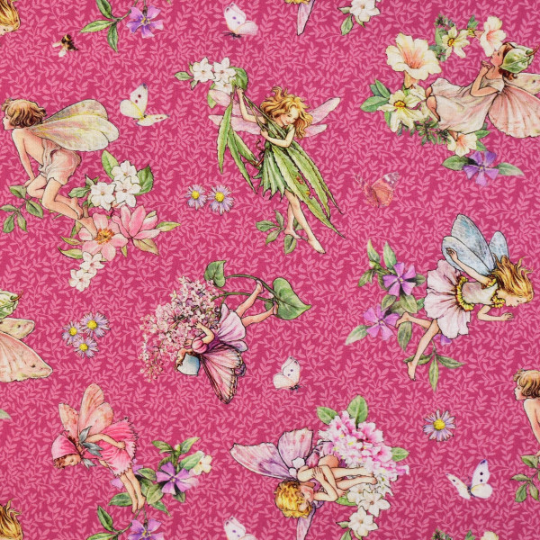 Patchworkstoff Flower Fairies Elfen Dancing fuchsia