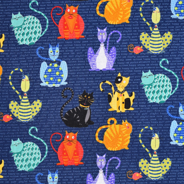 Patchworkstoff Katzen Katzenstoff Feeline Good blau Webware