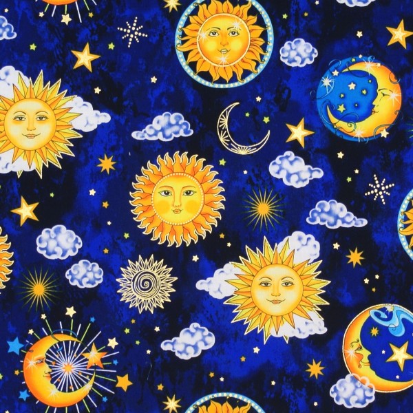 0,7 m Patchworkstoff Starlight Weltraum Sterne Sonne mond