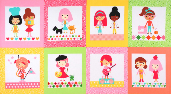 Patchworkstoff Kinder Mädchen Berufe "Girl Friends" Panel