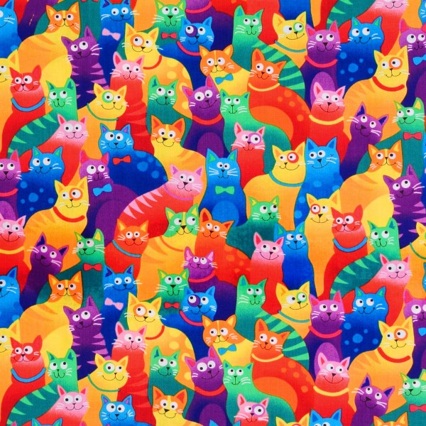 Patchworkstoff Katzen Katzenstoff Rainbow Cats