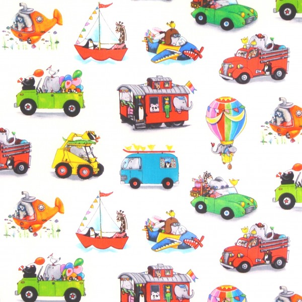 Patchworkstoff Kinder Tiere Fahrzeuge "On the Go"