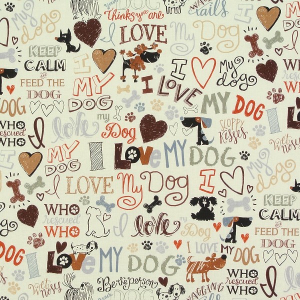 Hunde Patchworkstoff Hundeliebe Schrift Love Webware