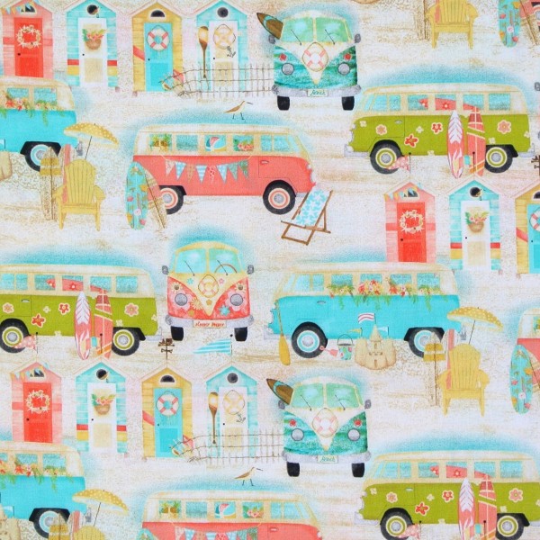 Patchworkstoff Sommer Camper Bus "Beach Travel" Webware