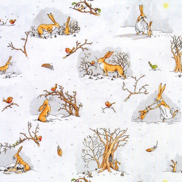 Patchworkstoff Hasenliebe Hasen Winter Weiß Grau