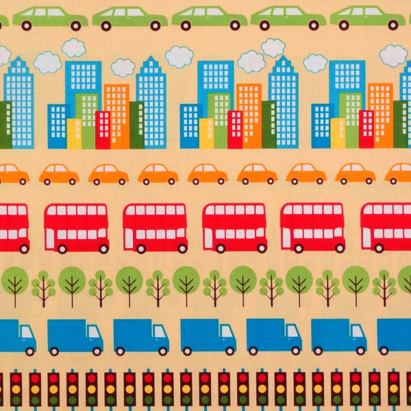 SALE Patchworkstoff Fahrzeuge Häuser Kinder City Centre