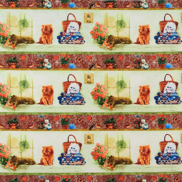 SALE Katzen Patchworkstoff Window Tales Fenster Border
