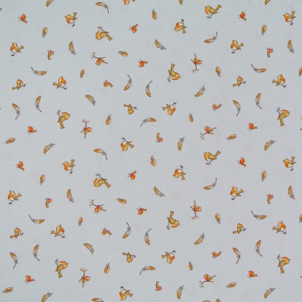 Patchworkstoff kleine Vögel Federn Hasen Liebe Winter grau