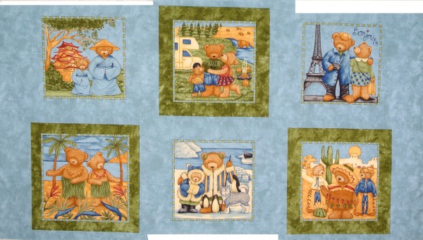 Patchworkstoff Bären Weltreise Life's a Trip Panel