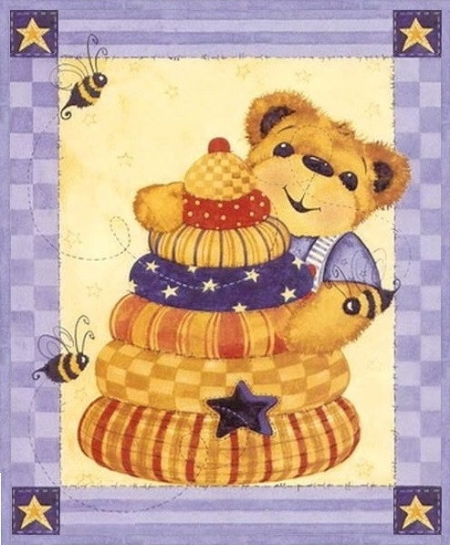 SALE 0,9 m Bären Patchworkstoff Panel Bienen "Cuddle Bear"