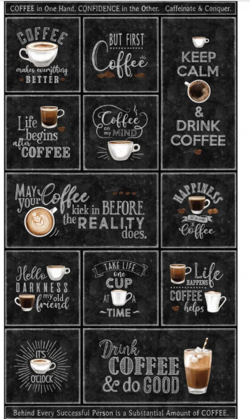 Patchworkstoff Kaffee Kaffeetassen Sprüche Cafe Culture Panel