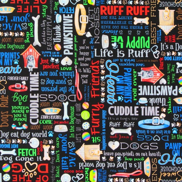 Patchworkstoff Hunde Hundeliebe Schrift Think Pawsitive