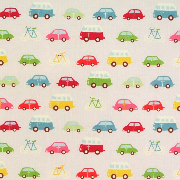 SALE Patchworkstoff Roundabout Fahrzeuge Autos rot
