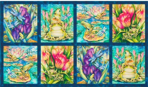 Patchworkstoff Frösche Libellen "Wild Magic" Panel