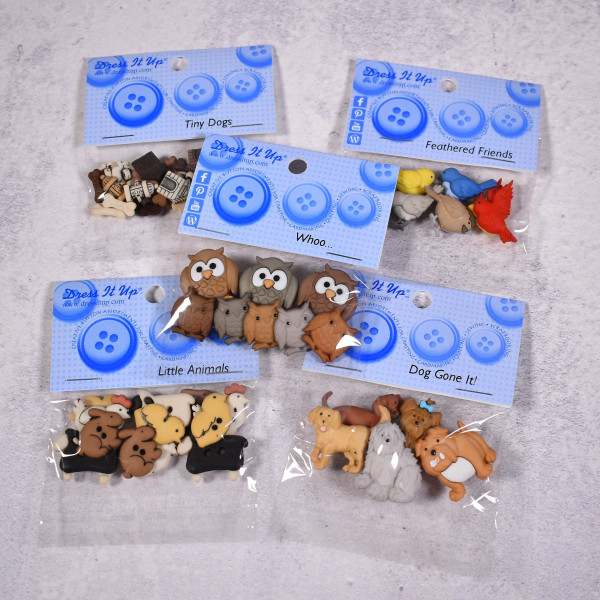 SALE Dekoknöpfe Eulen Vögel Hunde Dress it Up Tiere Set 3