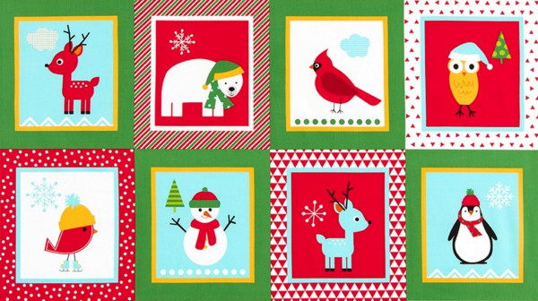 SALE Ann Kelle Panel Weihnachten Tiere grün