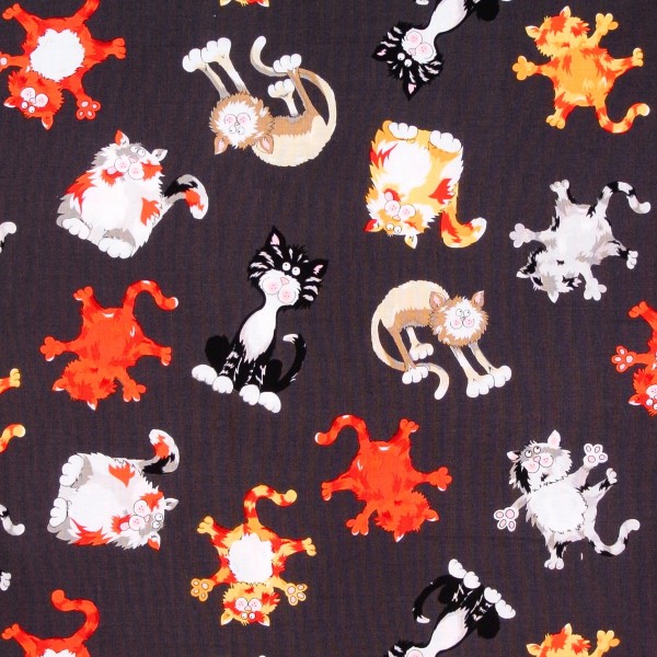 SALE 1,10 m Patchworkstoff Katzen "Alley Cat" Katzenstoff Braun